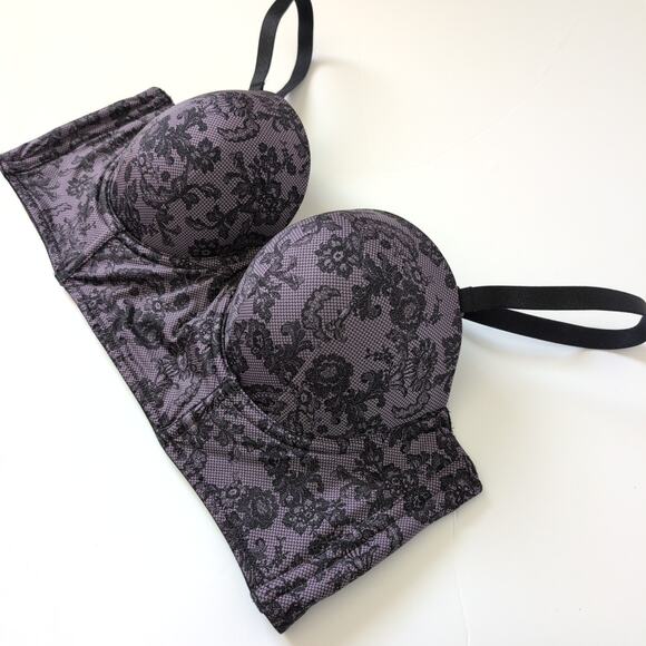 Torrid Bra 42B Purple Lace Strapless Push Up Longline Sexy Underwire Supportive - Picture 5 of 12